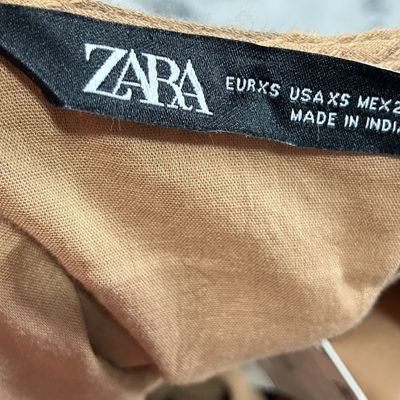 Zara One Shoulder Top NWT Striped Brown Tie Waist Beaded Sleeve Womens Sz XS - Picture 5 of 10